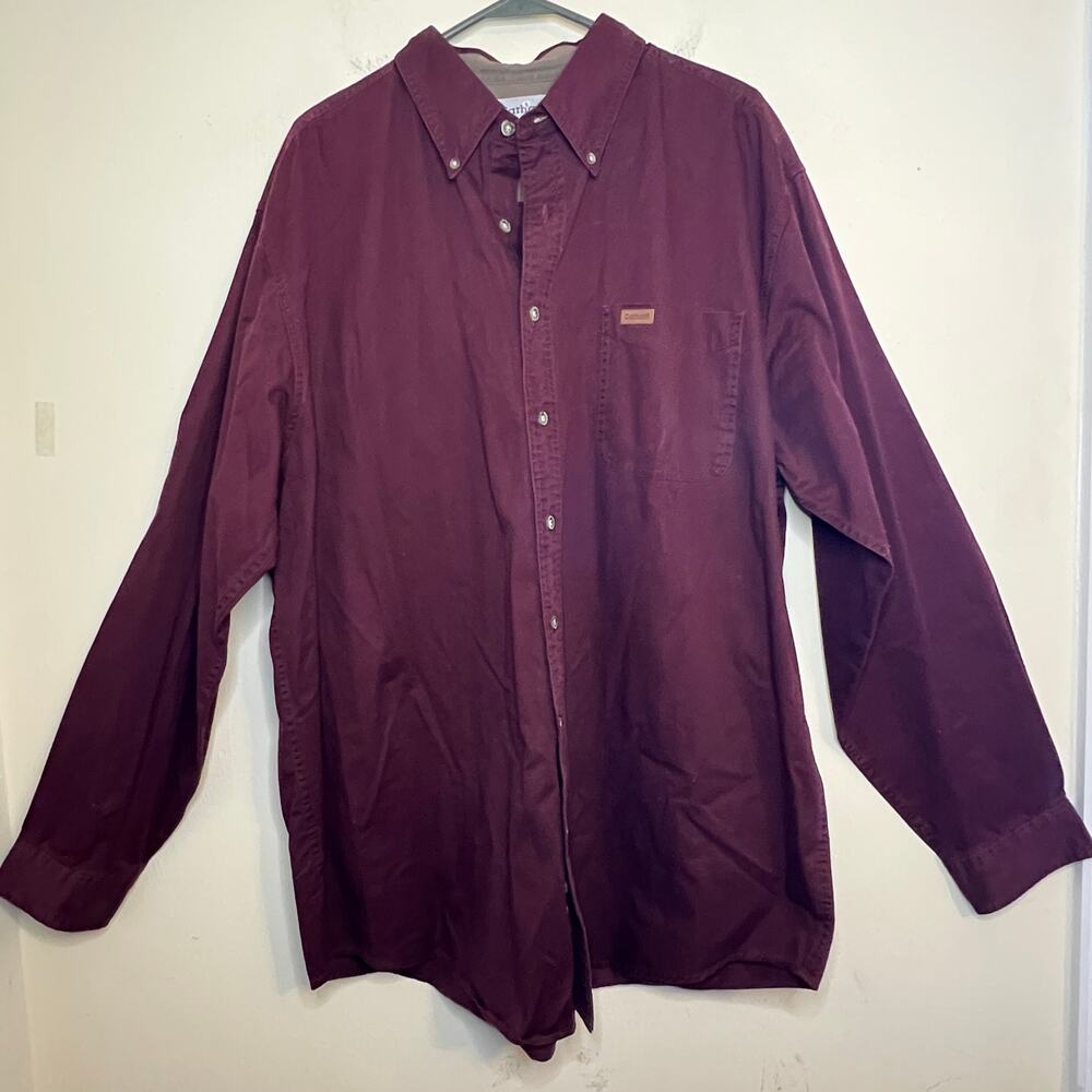 Carhartt Button Down Shirt Men XL Tall Burgundy Long Sleeve S144PRT Outdoor Work
